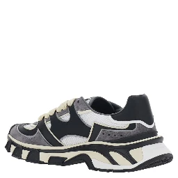 white and black Sneakers with logo lettering on the side and design with leather and suede inserts for men
