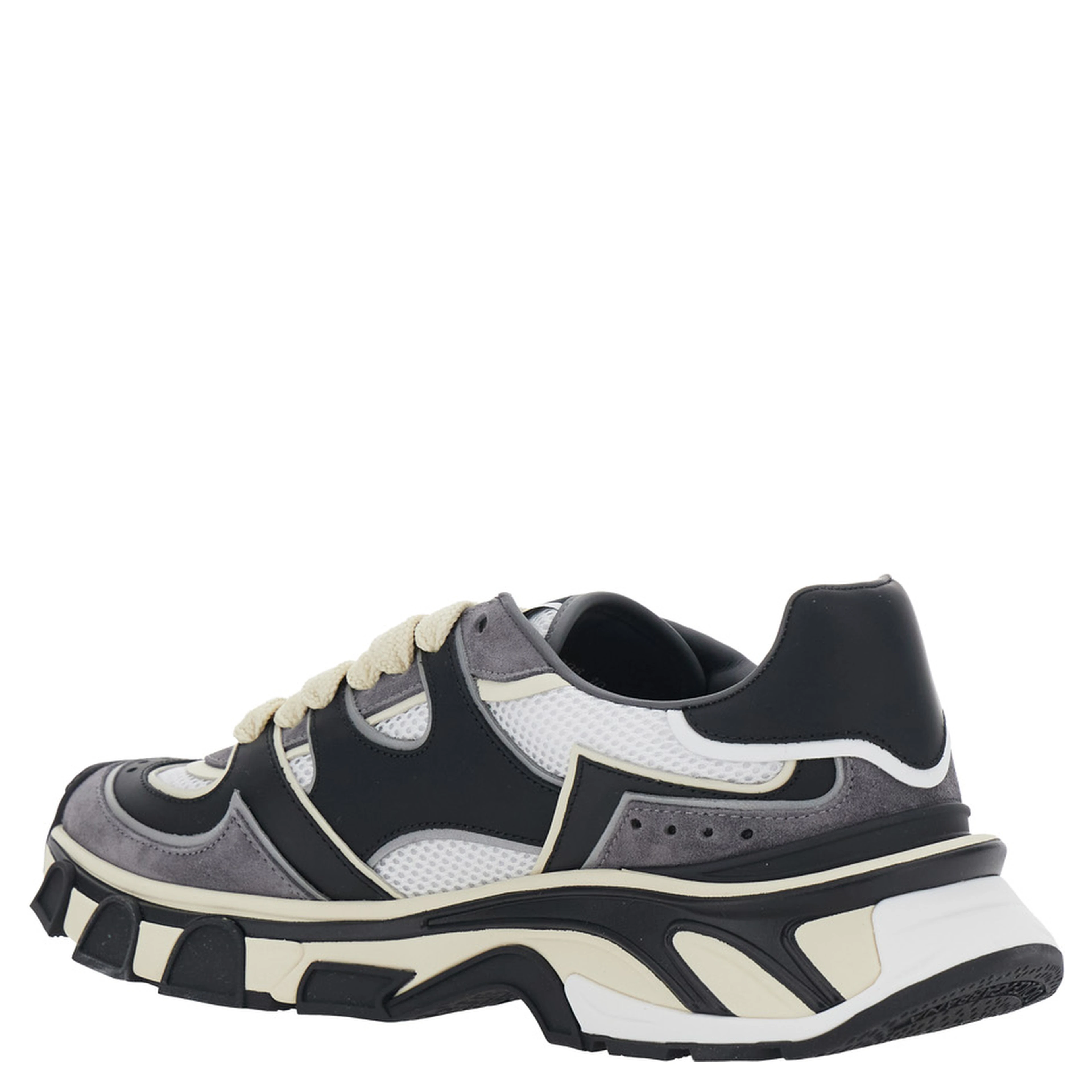 white and black Sneakers with logo lettering on the side and design with leather and suede inserts for men