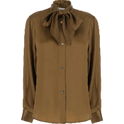 brown Shirt with knot applied at the neck in acetate and silk for women