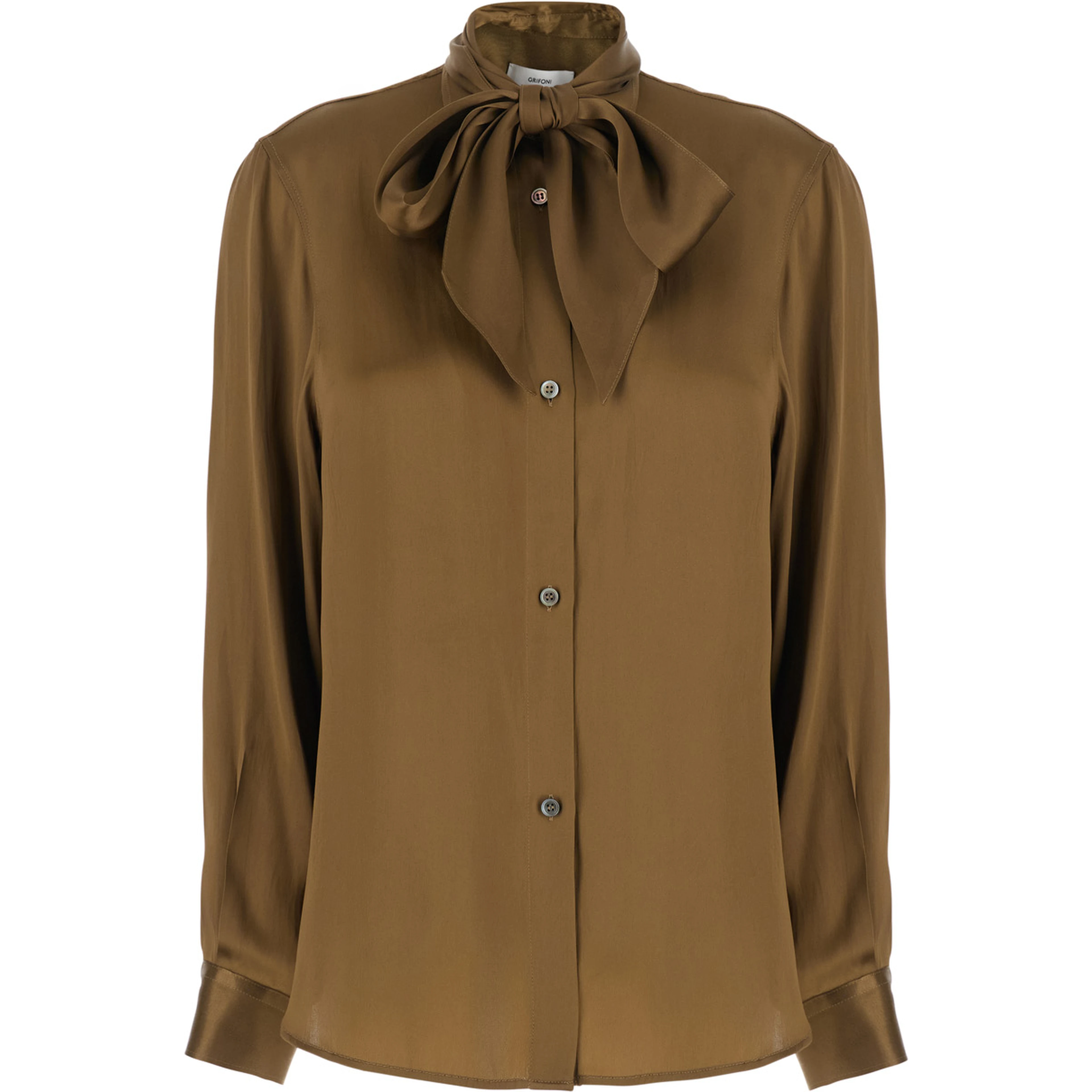 brown Shirt with knot applied at the neck in acetate and silk for women