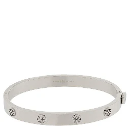 Bracelet with Engraved Logo and Clip Closure in Silver Steel for Women