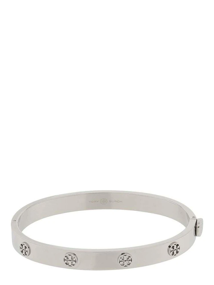 Bracelet with Engraved Logo and Clip Closure in Silver Steel for Women