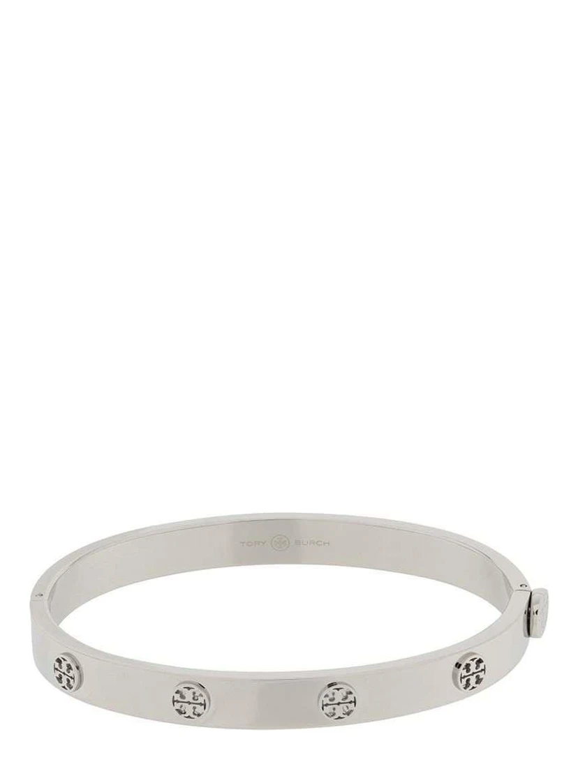 Bracelet with Engraved Logo and Clip Closure in Silver Steel for Women