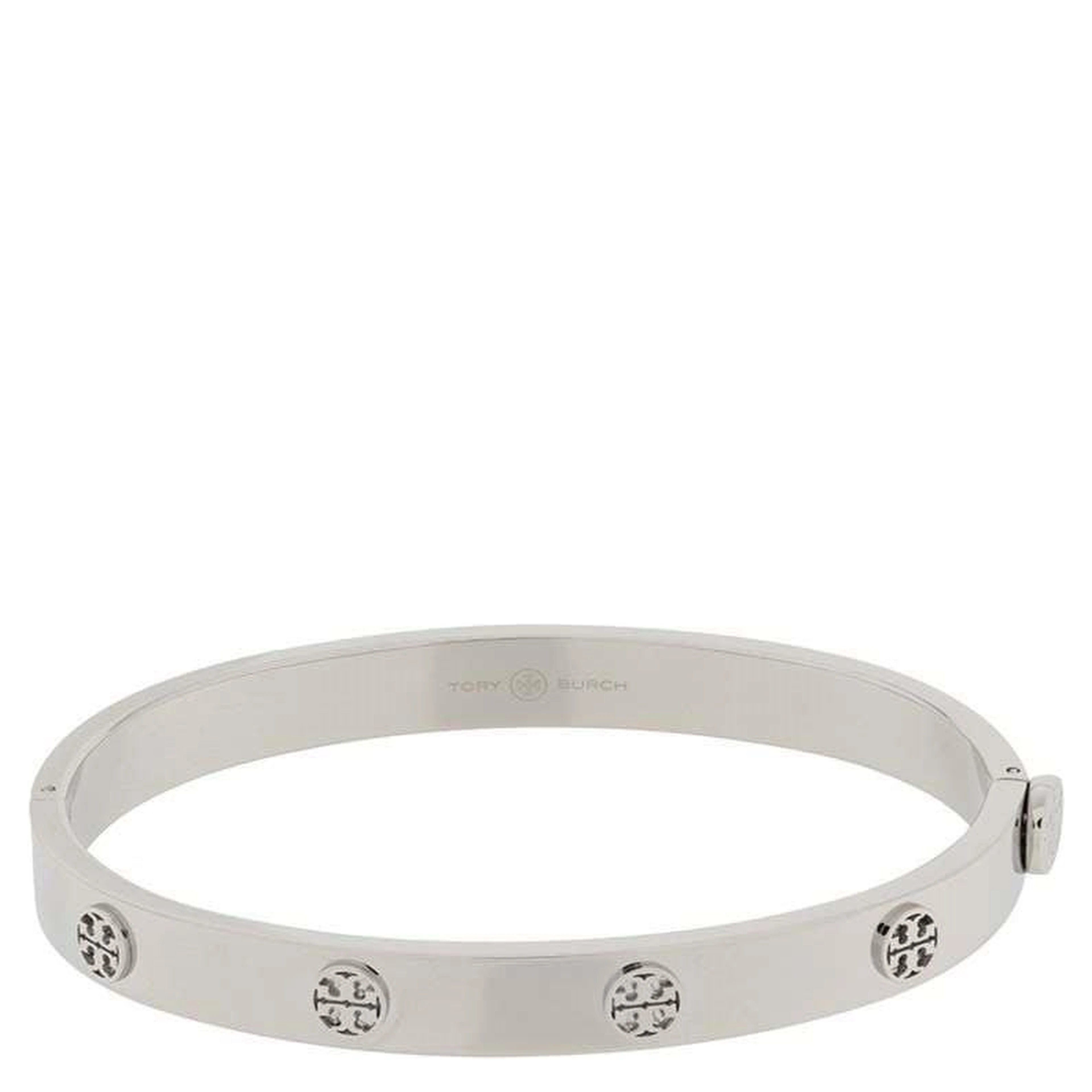 Bracelet with Engraved Logo and Clip Closure in Silver Steel for Women