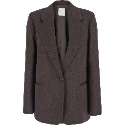 Brown Single-Breasted Jacket with Notched Revers in Blend Wool Women