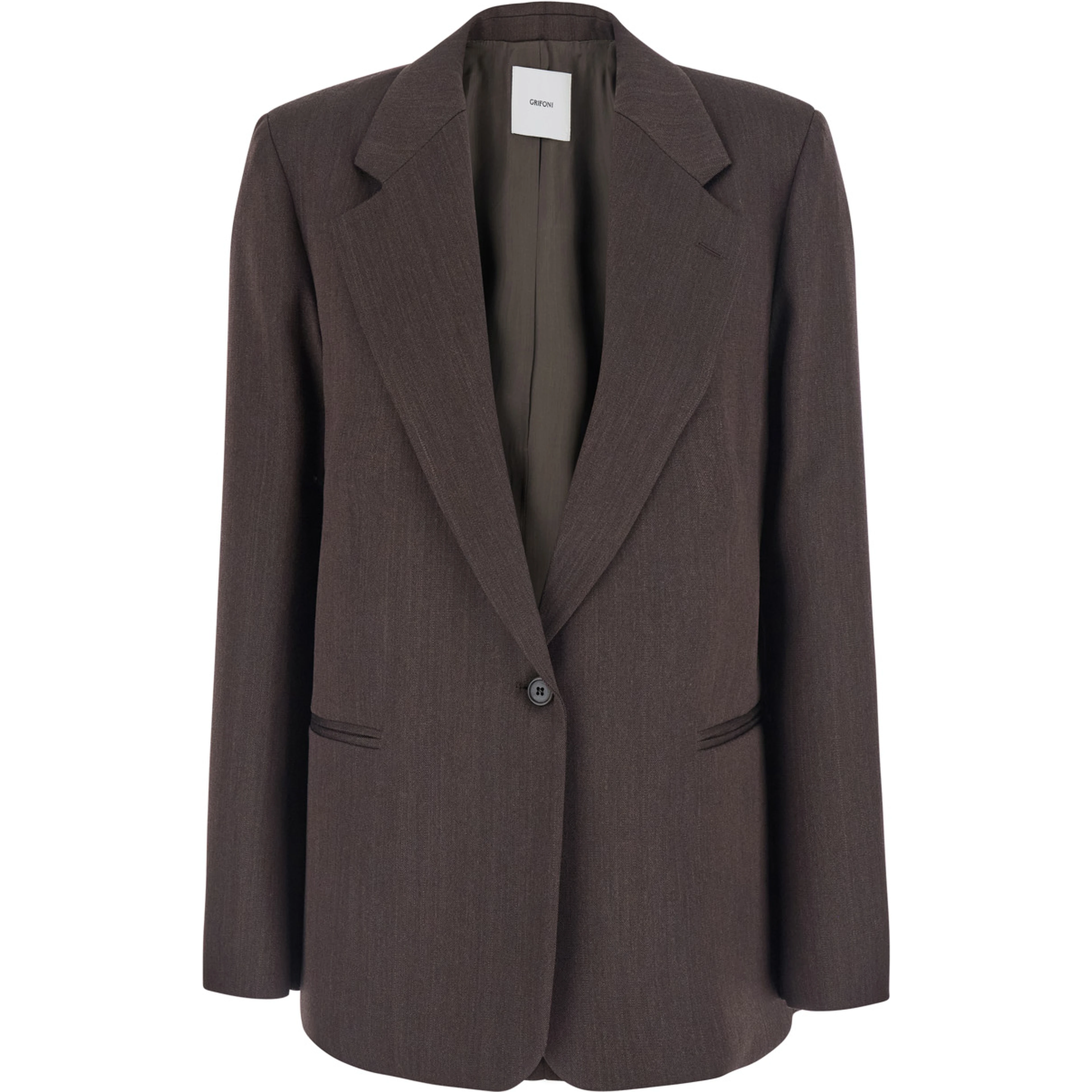 Brown Single-Breasted Jacket with Notched Revers in Blend Wool Women