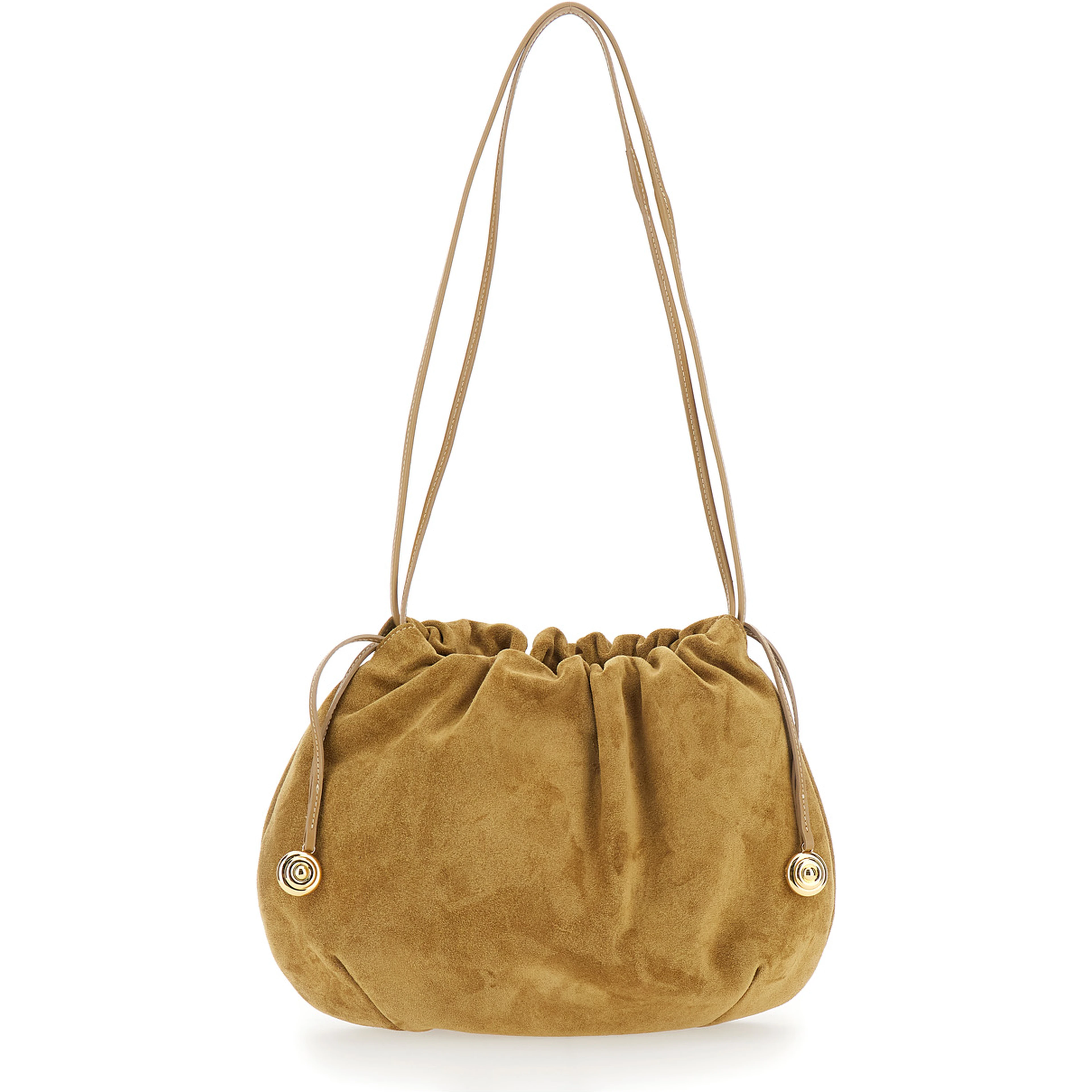Beige Clutch with Charm and Drawstring Closure in Suede for Women