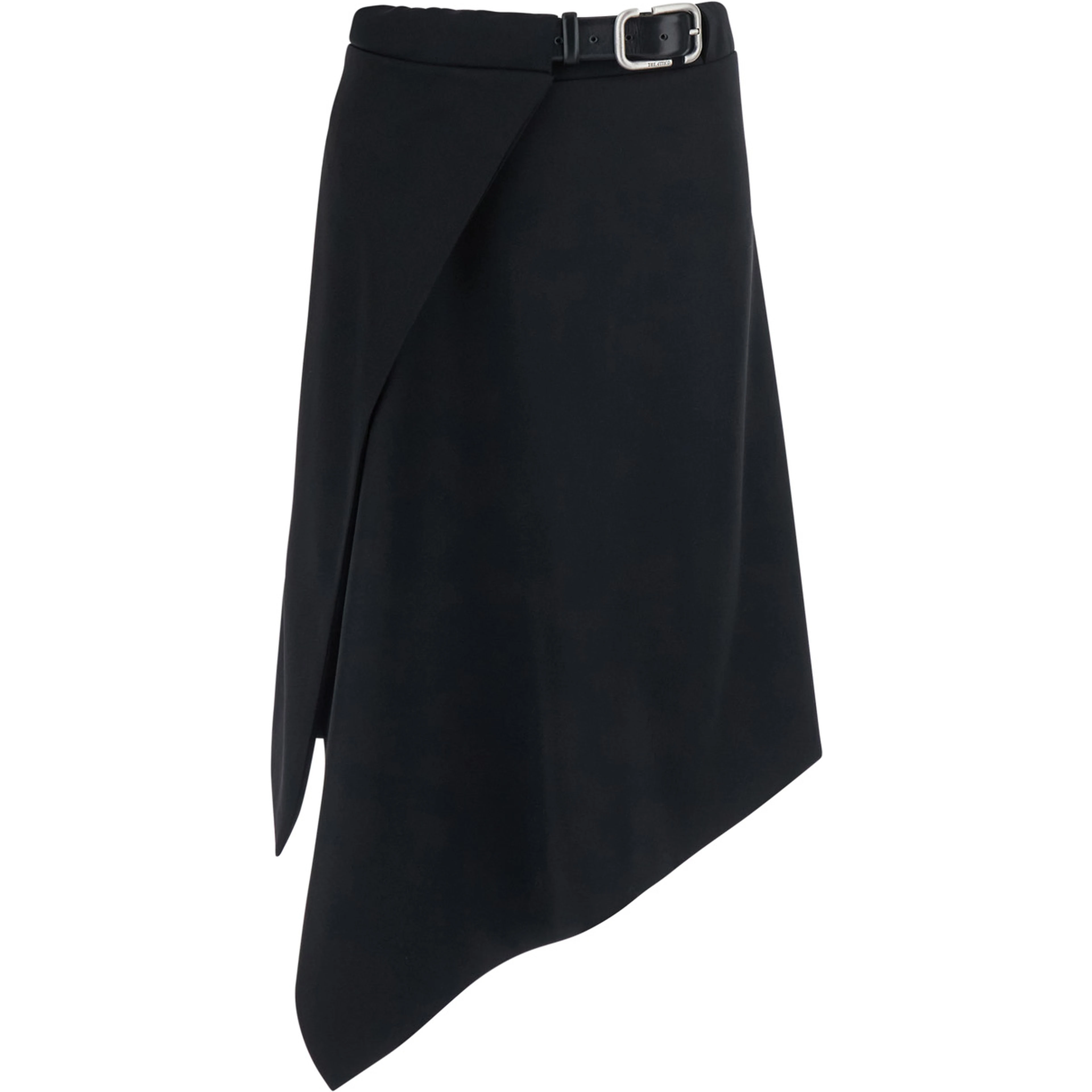 Black Skirt with Waist Belt Closure and Asymmetrical Hem in Wool for Women