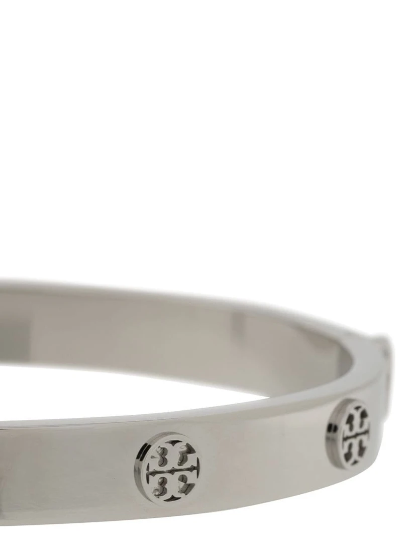 Bracelet with Engraved Logo and Clip Closure in Silver Steel for Women