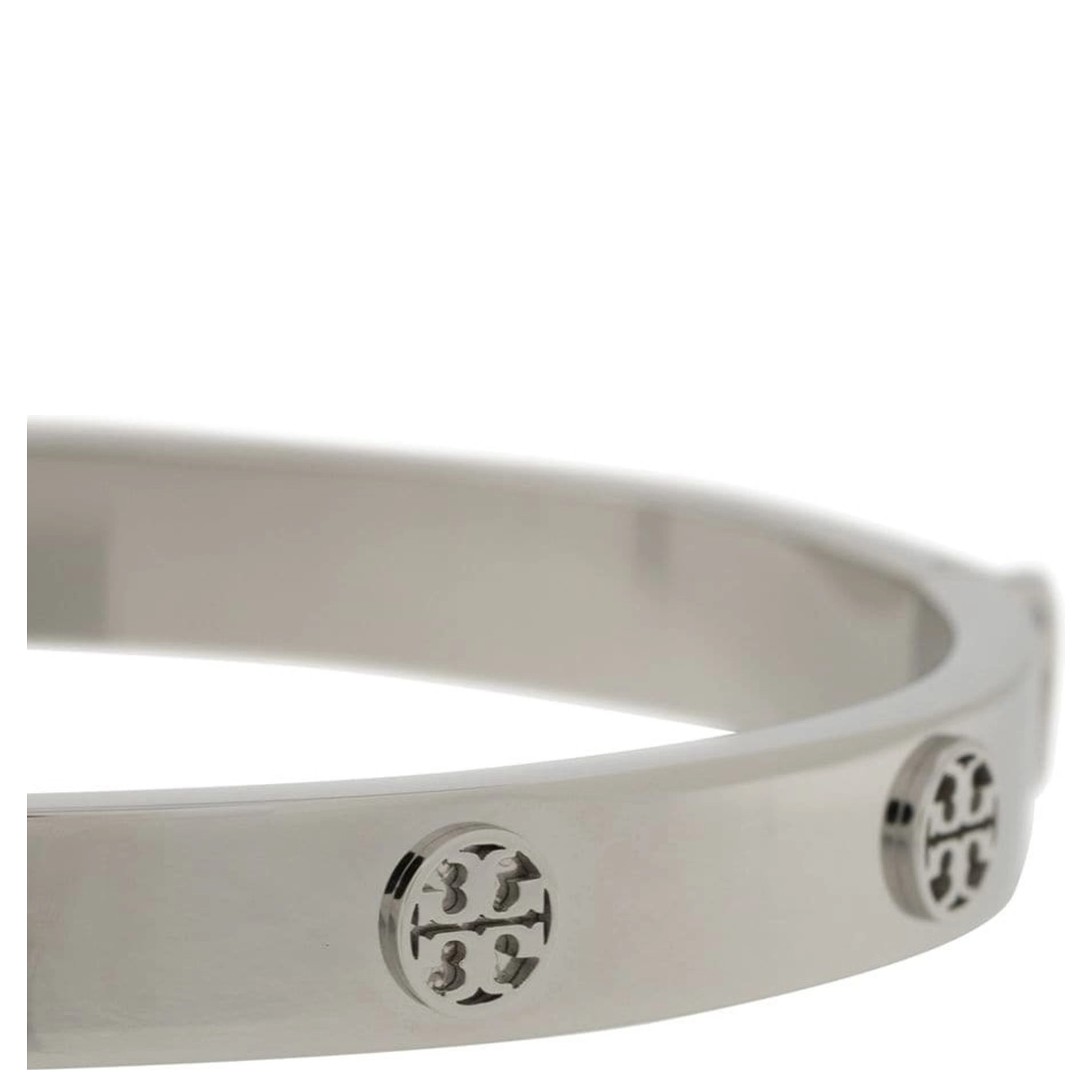 Bracelet with Engraved Logo and Clip Closure in Silver Steel for Women