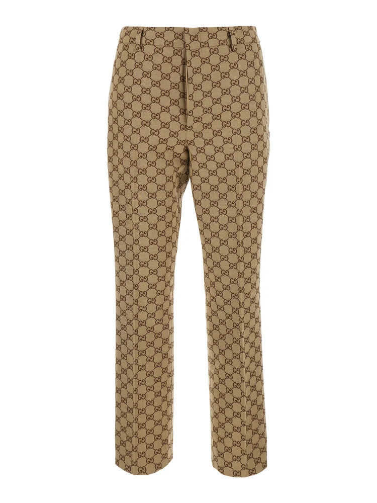 Beige Pants with GG All-Over Motif in Fabric for Women