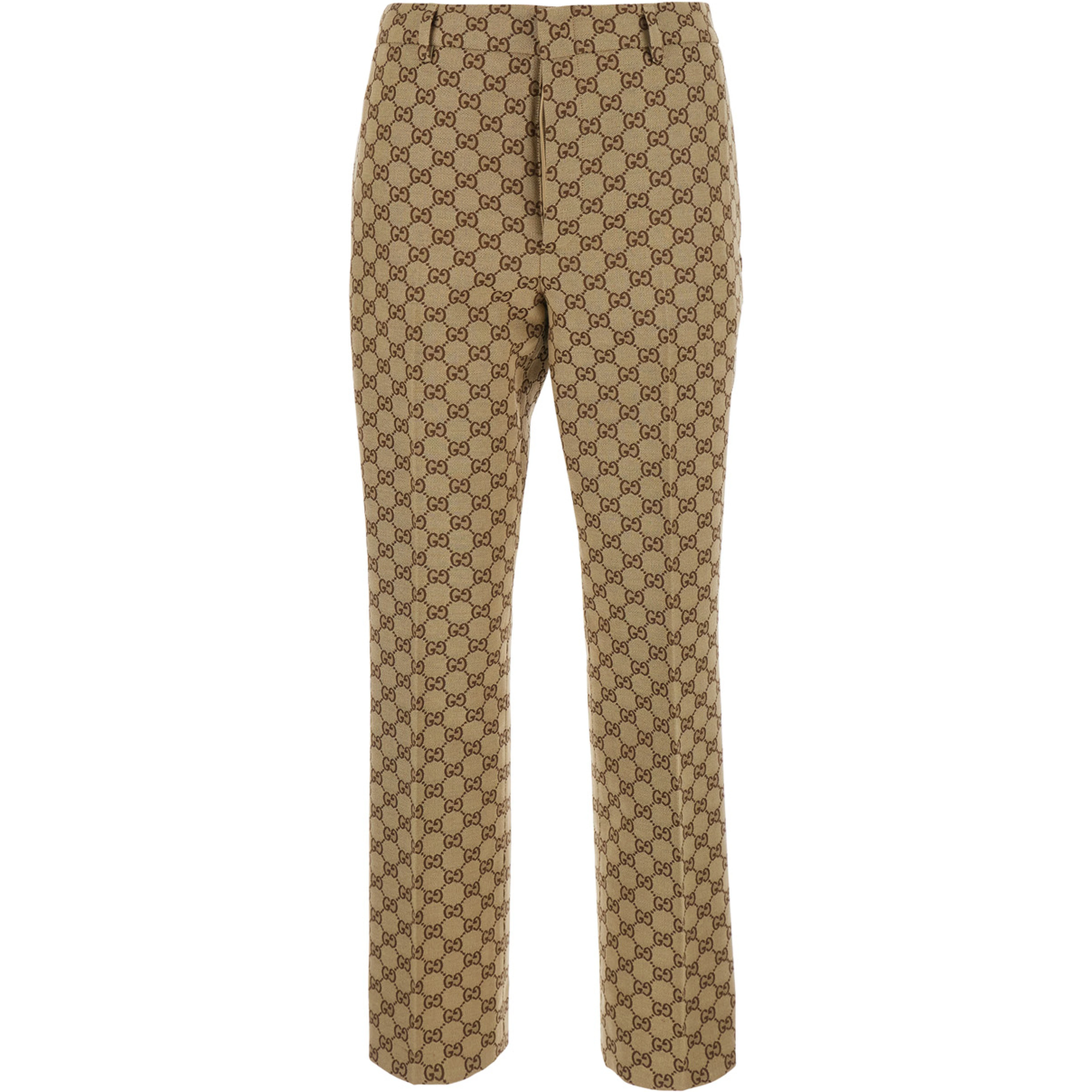 Beige Pants with GG All-Over Motif in Fabric for Women