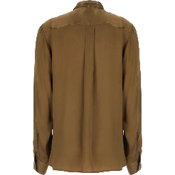brown Shirt with knot applied at the neck in acetate and silk for women