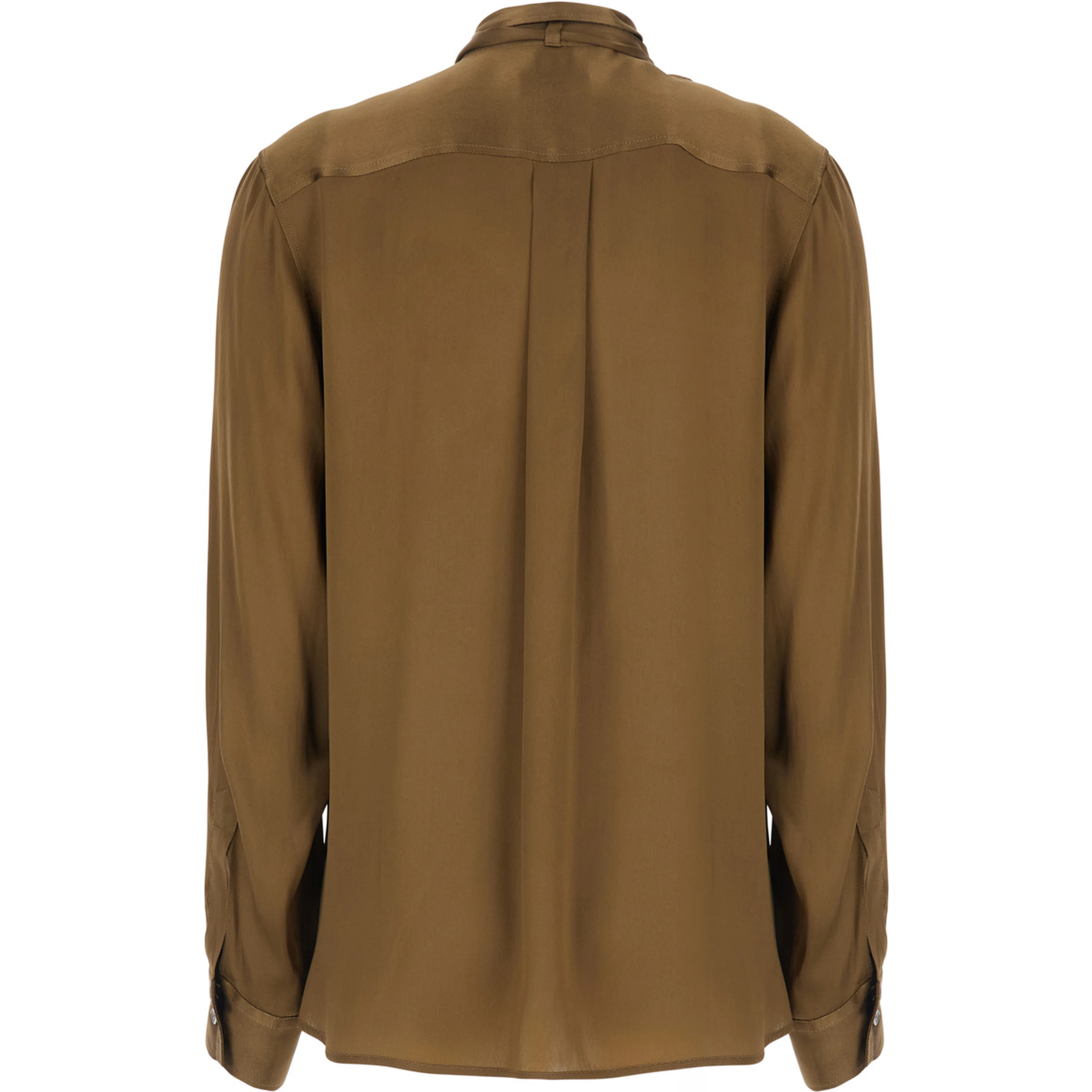 brown Shirt with knot applied at the neck in acetate and silk for women
