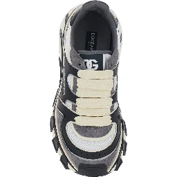 white and black Sneakers with logo lettering on the side and design with leather and suede inserts for men