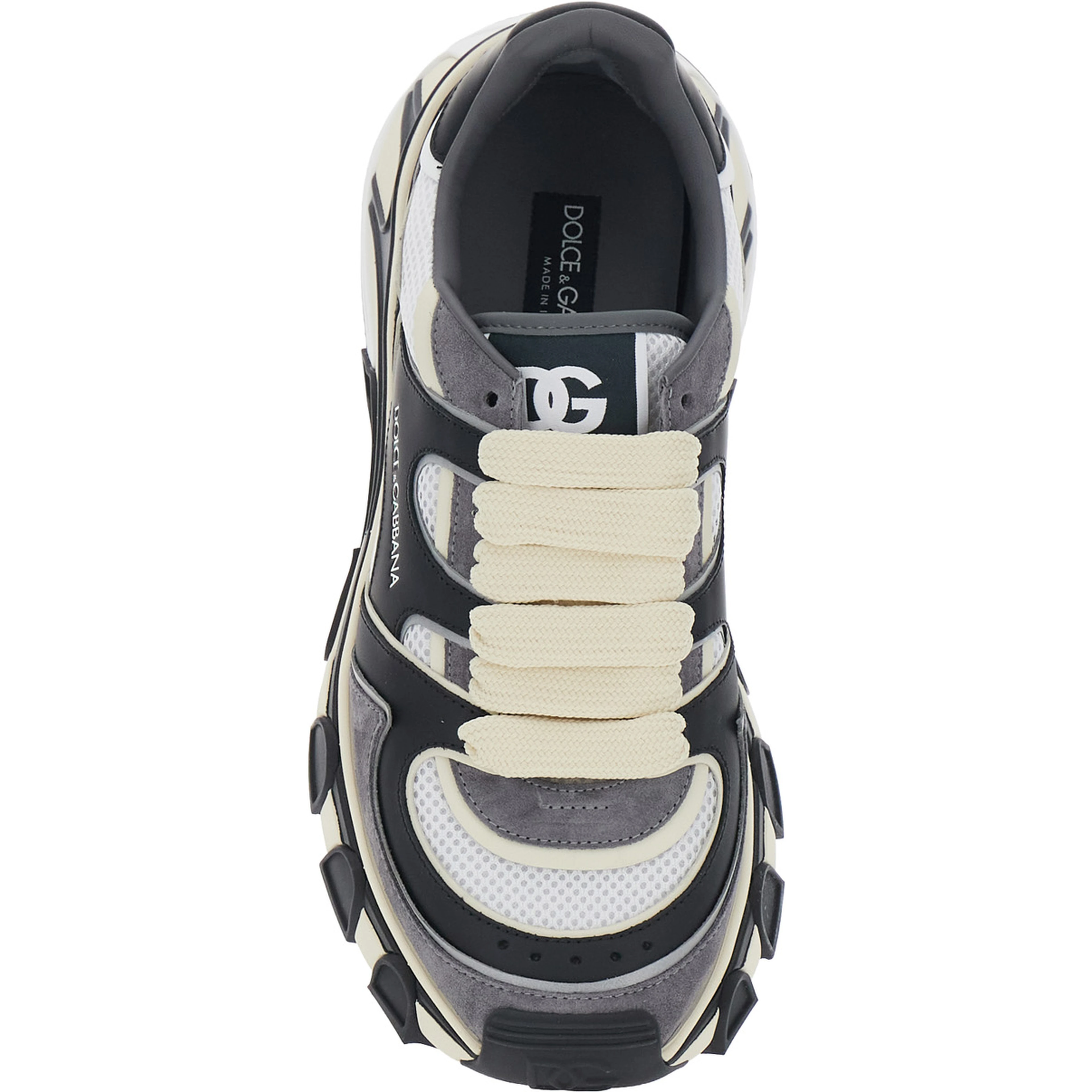 white and black Sneakers with logo lettering on the side and design with leather and suede inserts for men