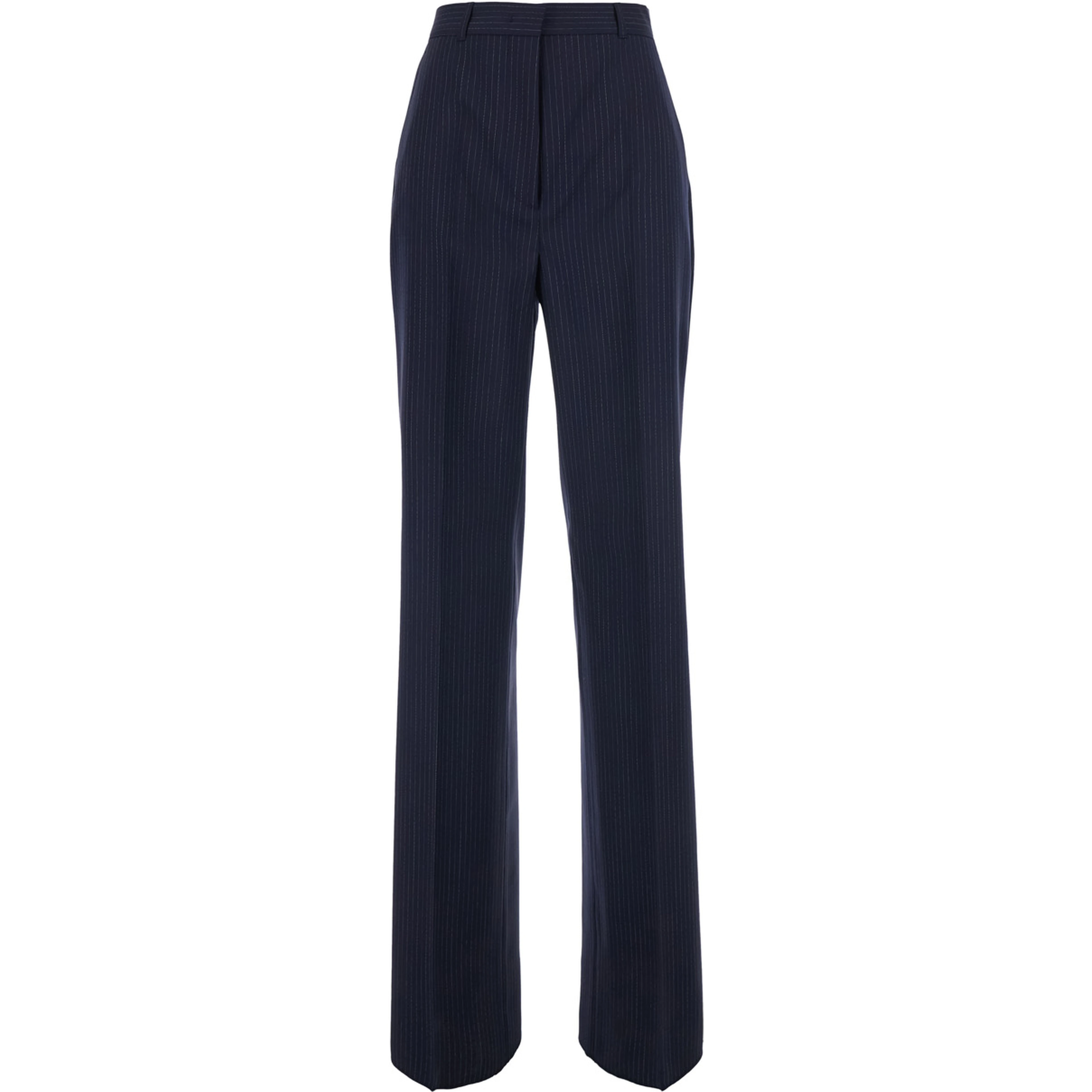 Blue Tailored Pants with All-Over Striped Motif in Wool for Women