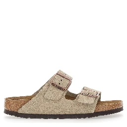 Arizona Beige Sandals with buckle straps and logo lettering on the side in leather for women