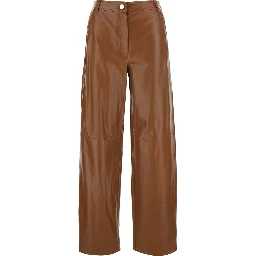 Legno Beige Pants with Button and Zip Closure at the Front in Leather for Women