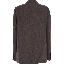 Brown Single-Breasted Jacket with Notched Revers in Blend Wool Women