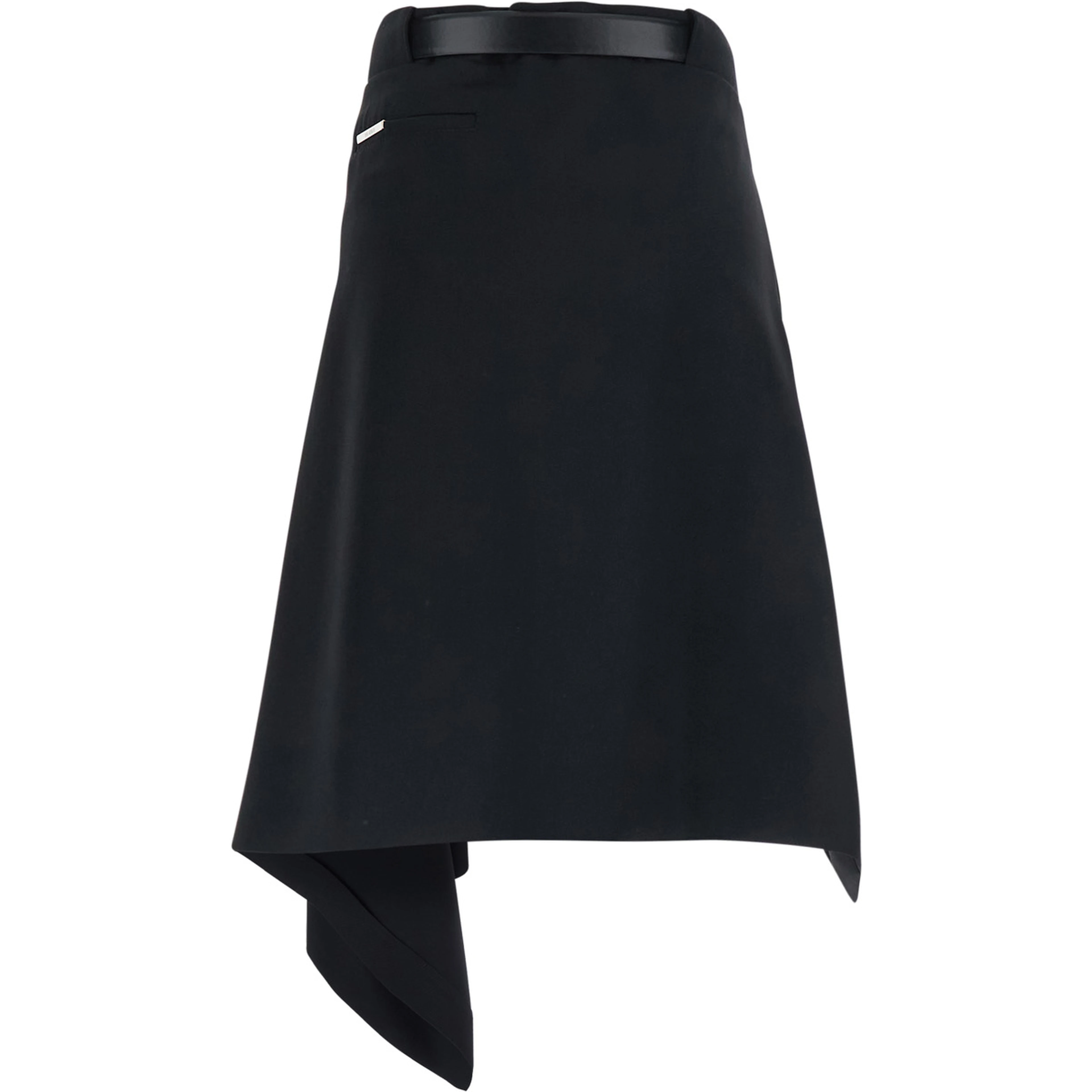 Black Skirt with Waist Belt Closure and Asymmetrical Hem in Wool for Women