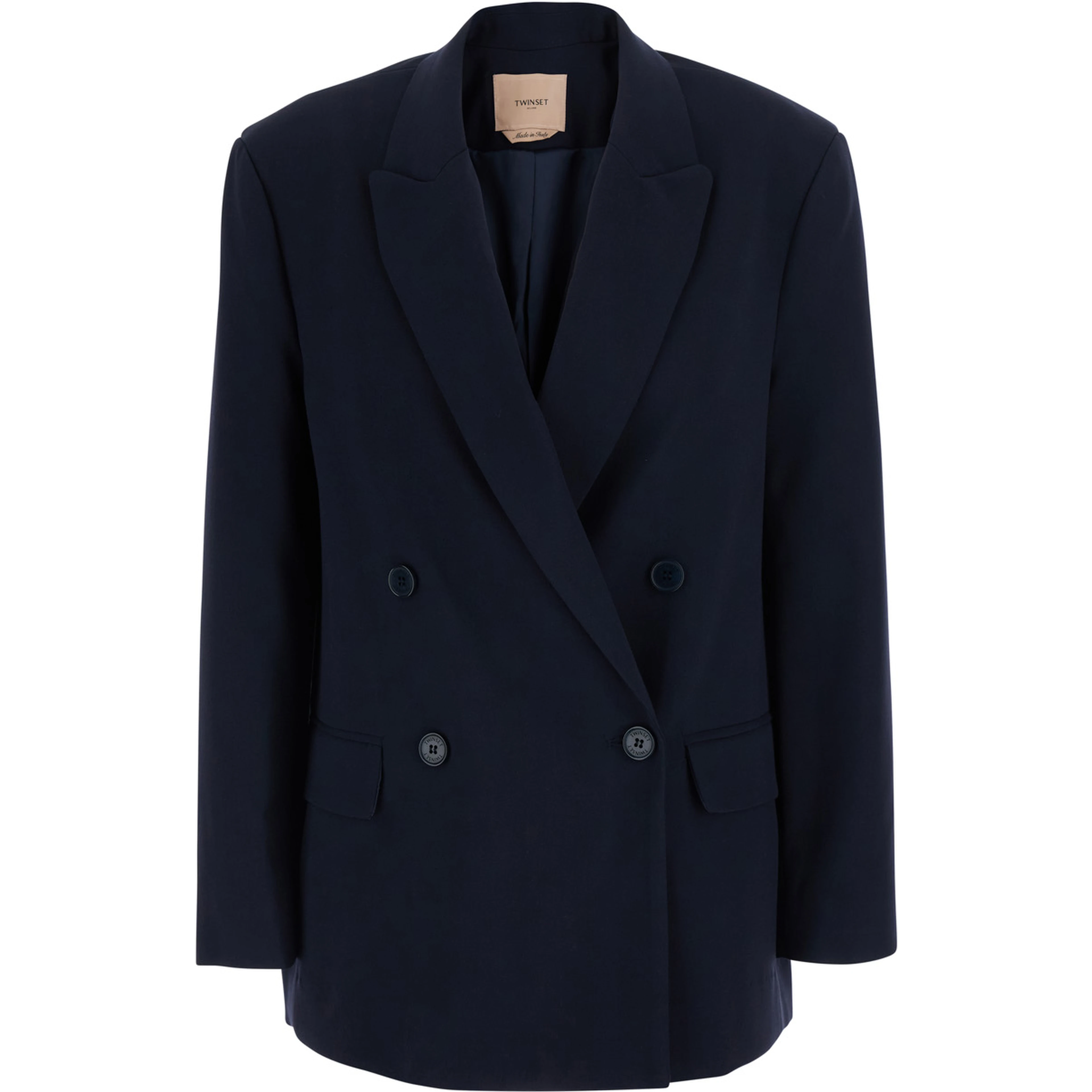 Blue Double-Breasted Jacket with Peak Revers in Stretch Viscose Blend Women