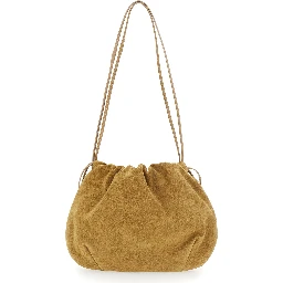 Beige Clutch with Charm and Drawstring Closure in Suede for Women