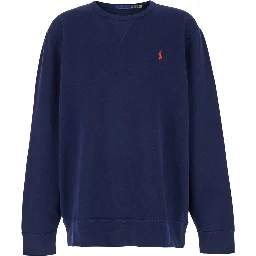 Sweatshirt with Embroidered Pony Logo on the Front in Blend Cotton Blue Men