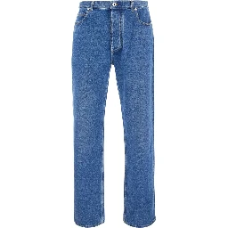 Blue High-Waisted Jeans with Logo Patch on the Back in Denim for Men