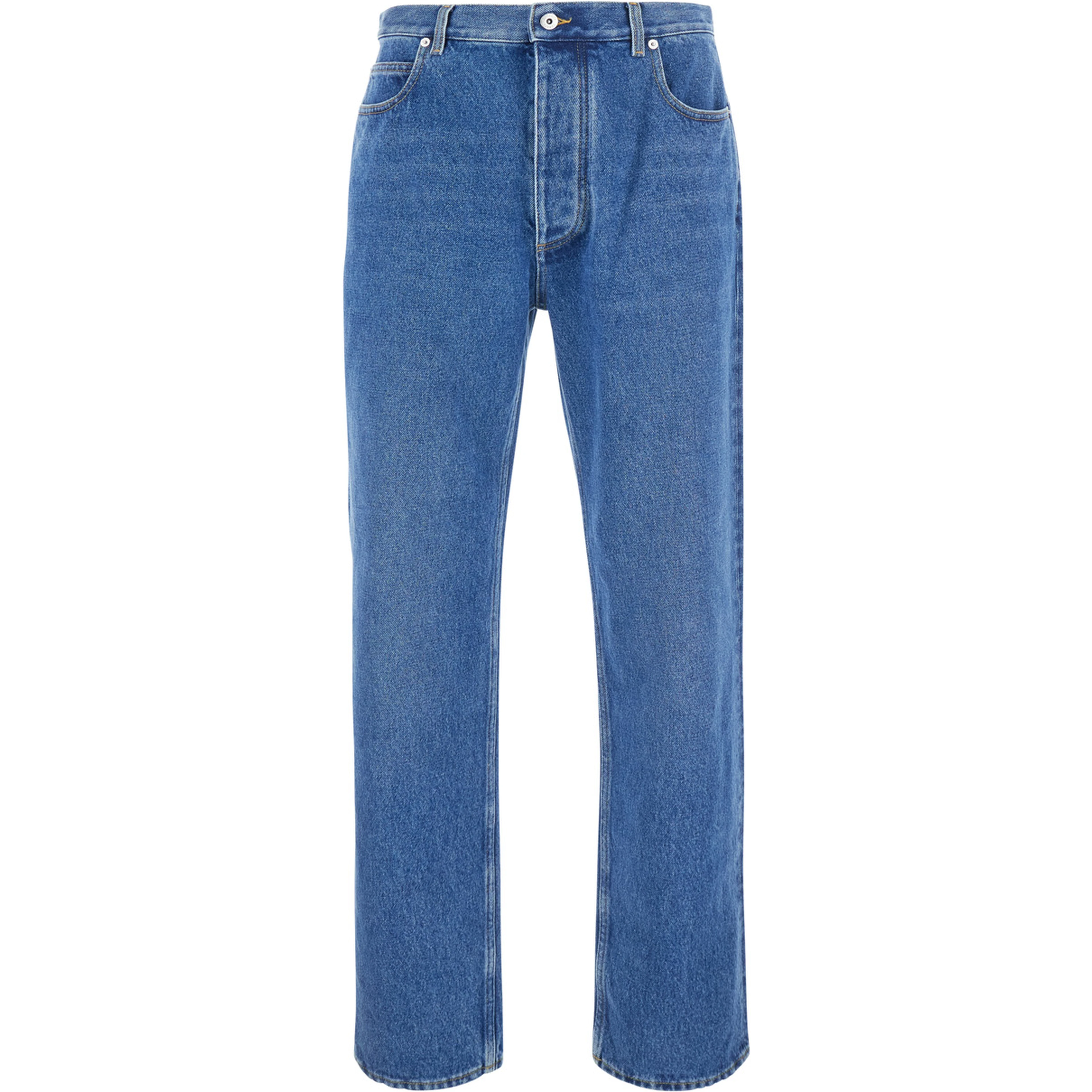 Blue High-Waisted Jeans with Logo Patch on the Back in Denim for Men