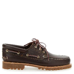 Brown Timberland Loafers with Logo Imprinted on the Side and Low Wide Heel in Leather for Men