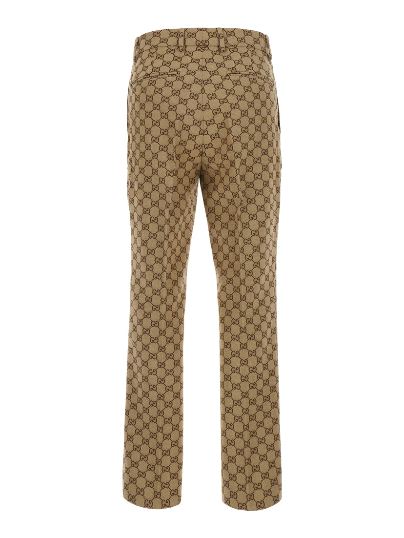 Beige Pants with GG All-Over Motif in Fabric for Women