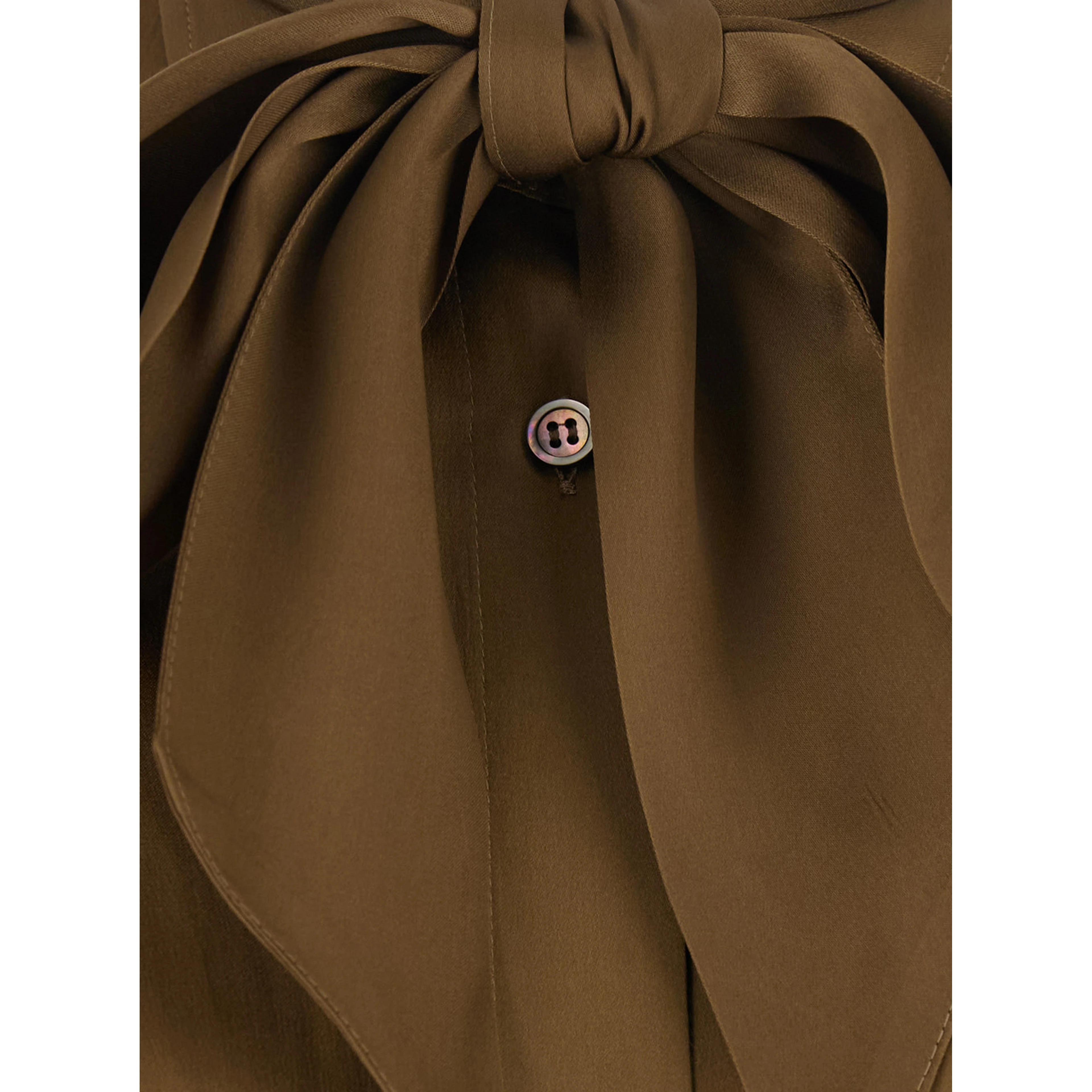 brown Shirt with knot applied at the neck in acetate and silk for women