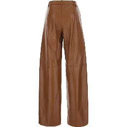 Legno Beige Pants with Button and Zip Closure at the Front in Leather for Women