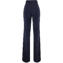 Blue Tailored Pants with All-Over Striped Motif in Wool for Women