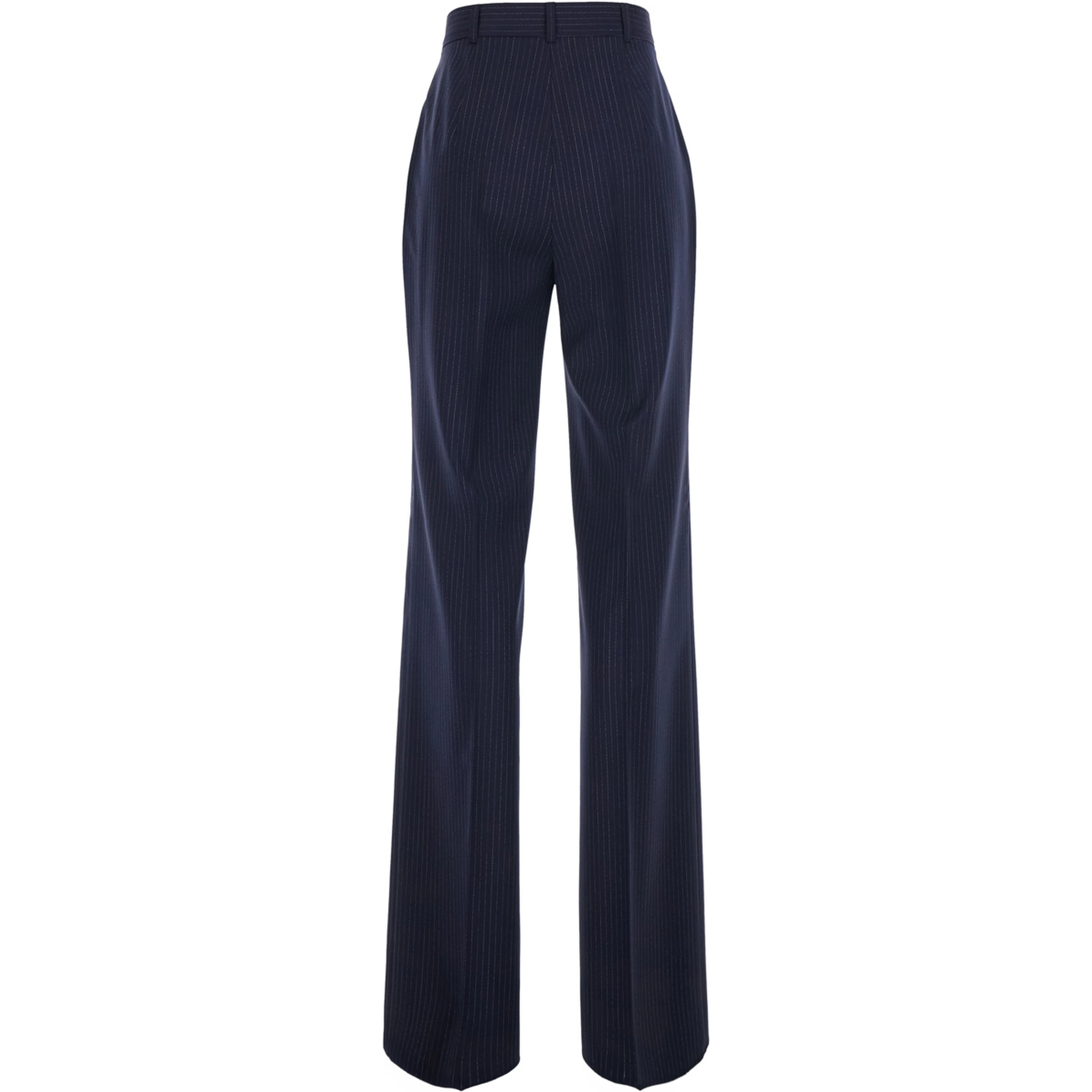Blue Tailored Pants with All-Over Striped Motif in Wool for Women