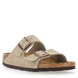 Arizona Beige Sandals with buckle straps and logo lettering on the side in leather for women