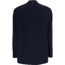 Blue Double-Breasted Jacket with Peak Revers in Stretch Viscose Blend Women