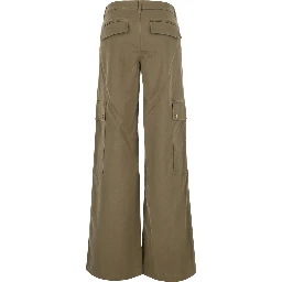 green Cargo Pants with hanging logo plate on the front in Cotton for Women