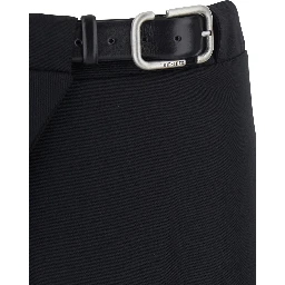 Black Skirt with Waist Belt Closure and Asymmetrical Hem in Wool for Women