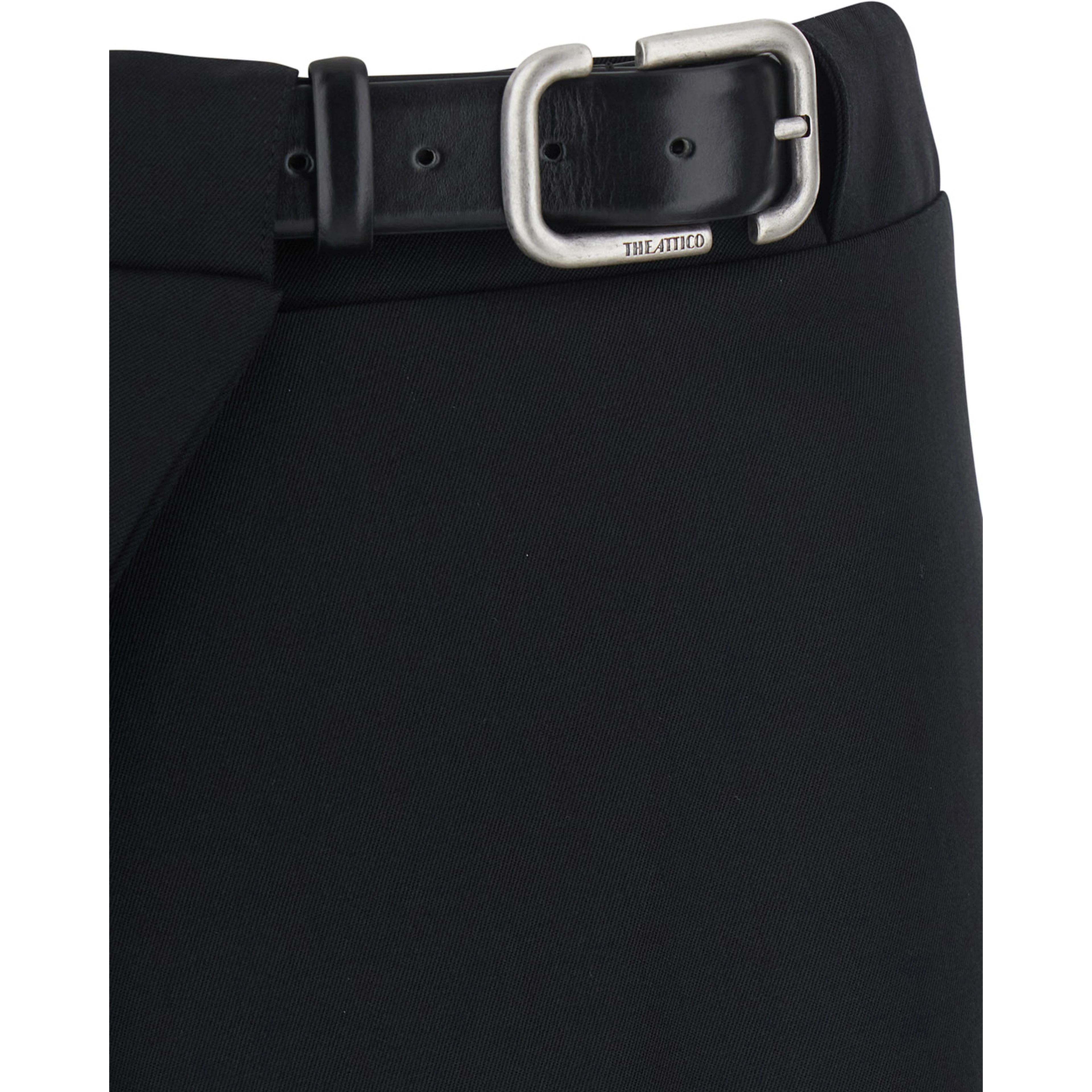 Black Skirt with Waist Belt Closure and Asymmetrical Hem in Wool for Women