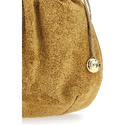 Beige Clutch with Charm and Drawstring Closure in Suede for Women