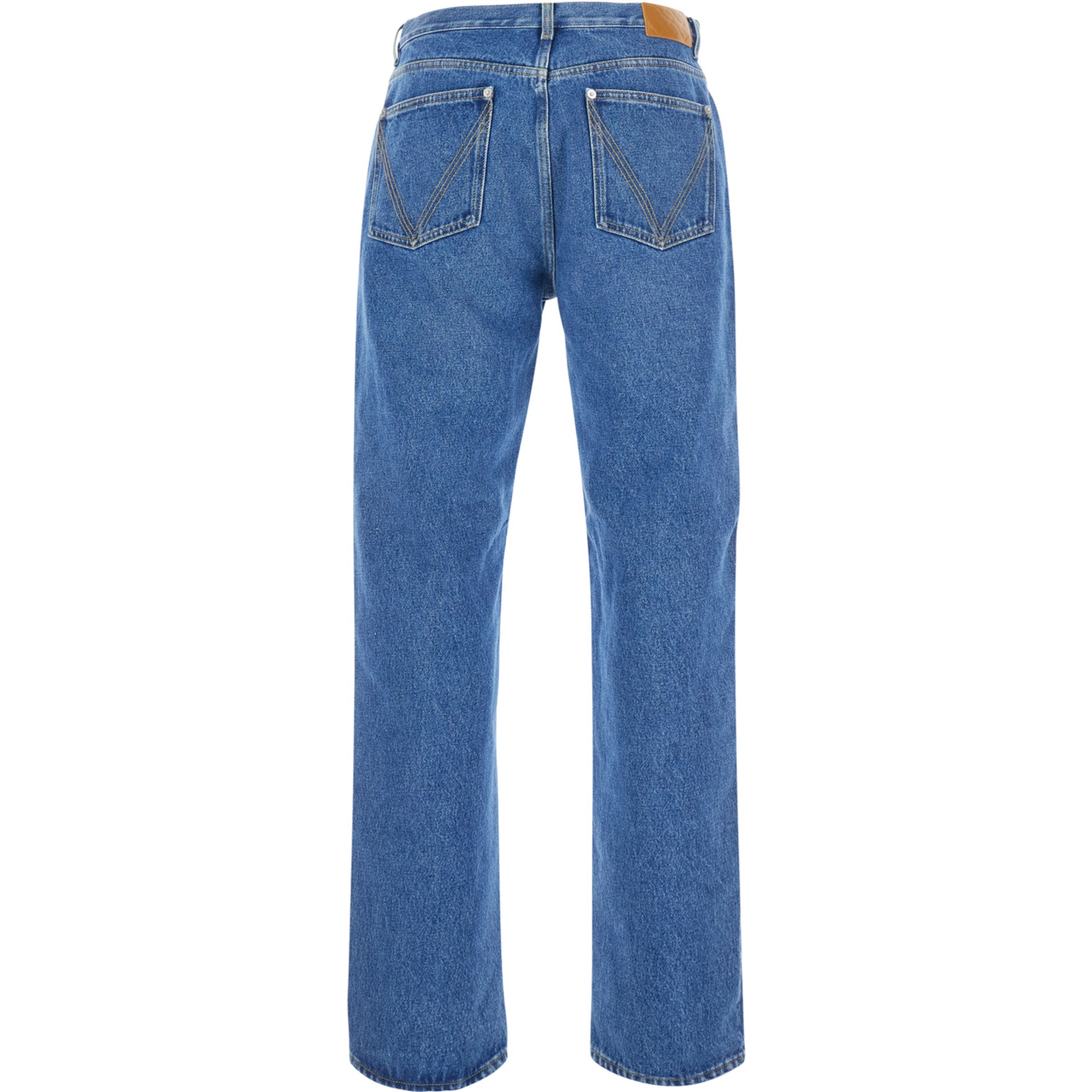 Blue High-Waisted Jeans with Logo Patch on the Back in Denim for Men