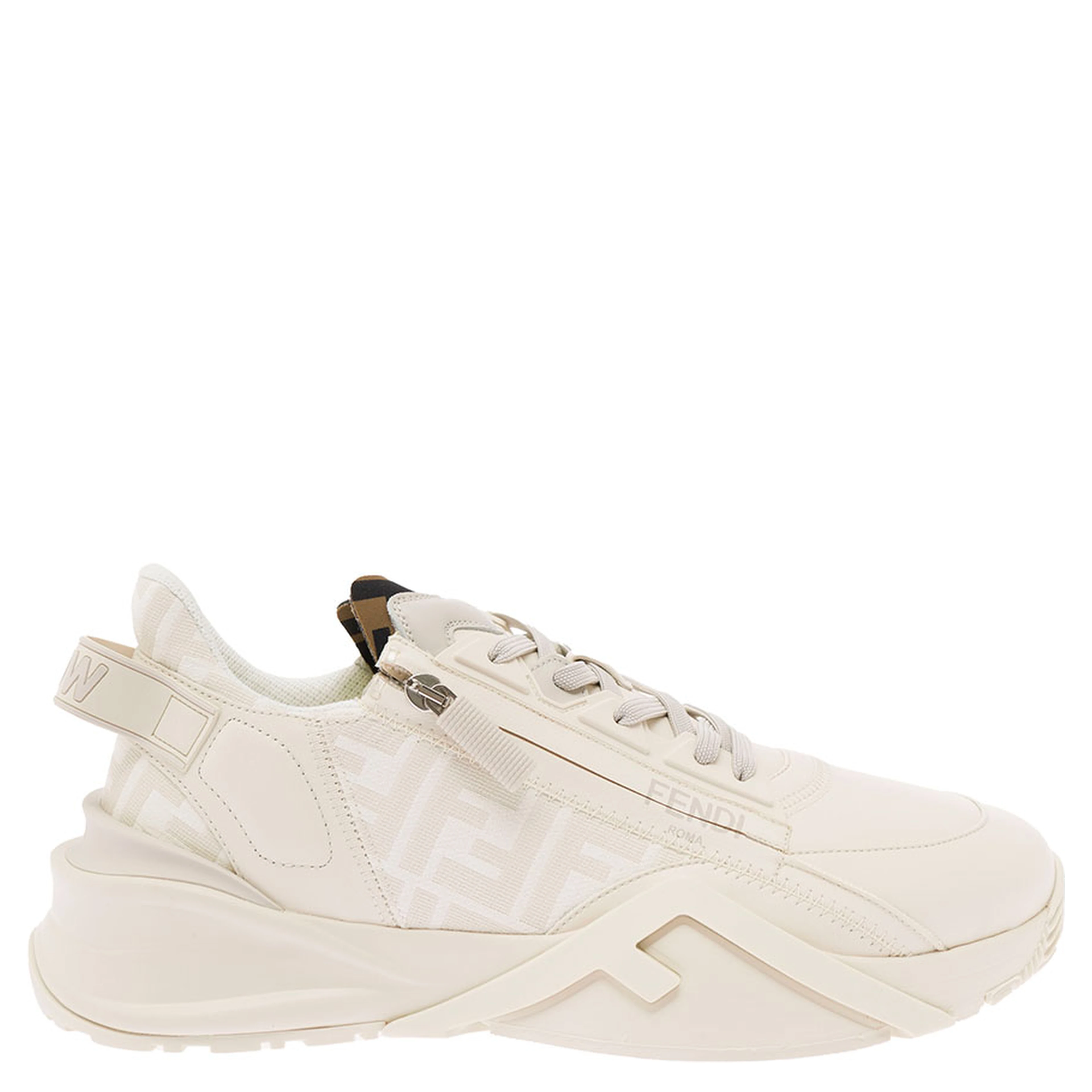 Sneaker Fendi Flow with FF Jacquard Logo Print and White Leather Men