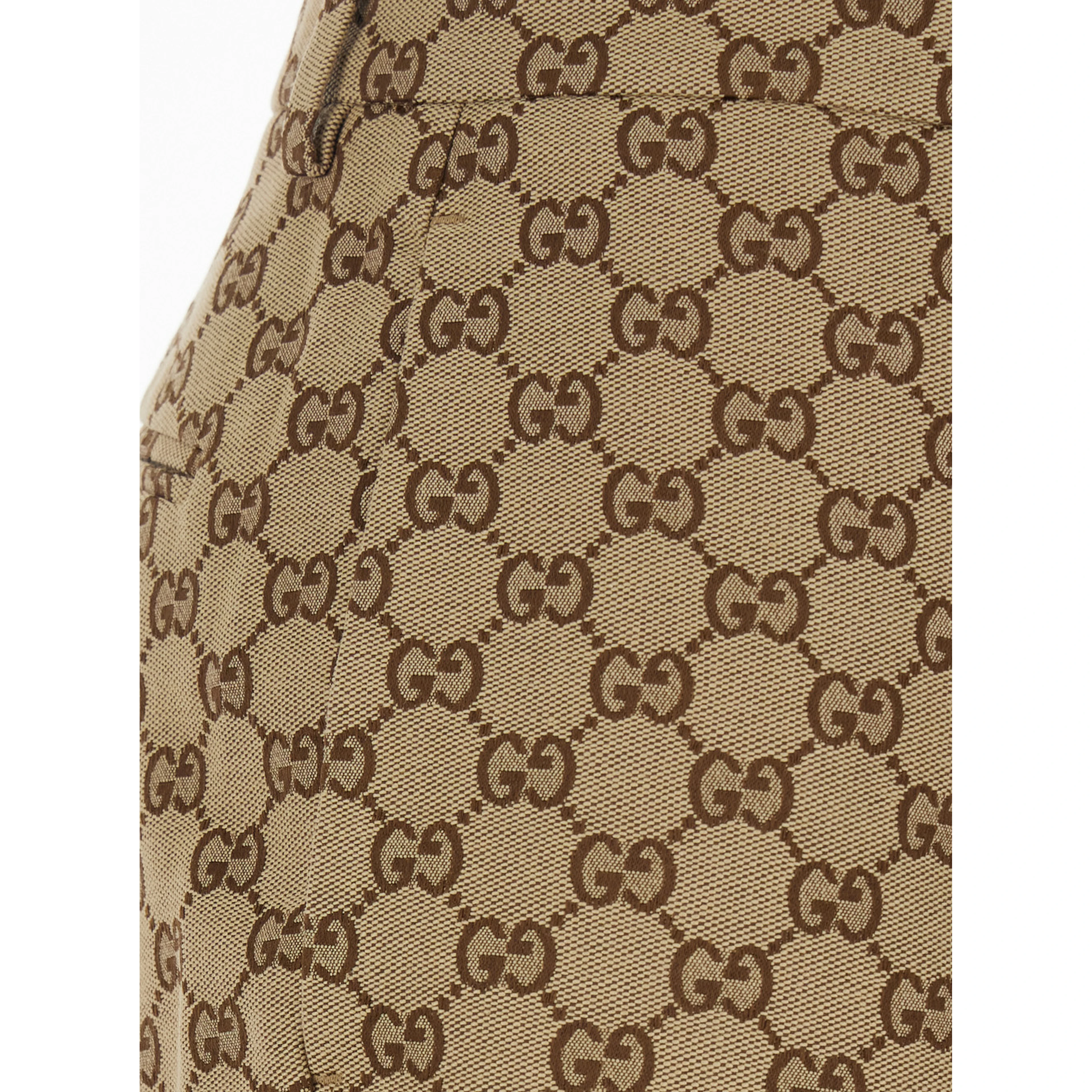 Beige Pants with GG All-Over Motif in Fabric for Women