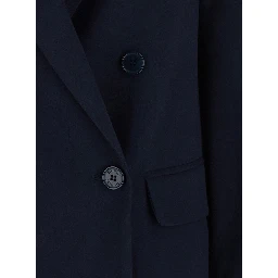 Blue Double-Breasted Jacket with Peak Revers in Stretch Viscose Blend Women