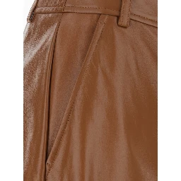 Legno Beige Pants with Button and Zip Closure at the Front in Leather for Women