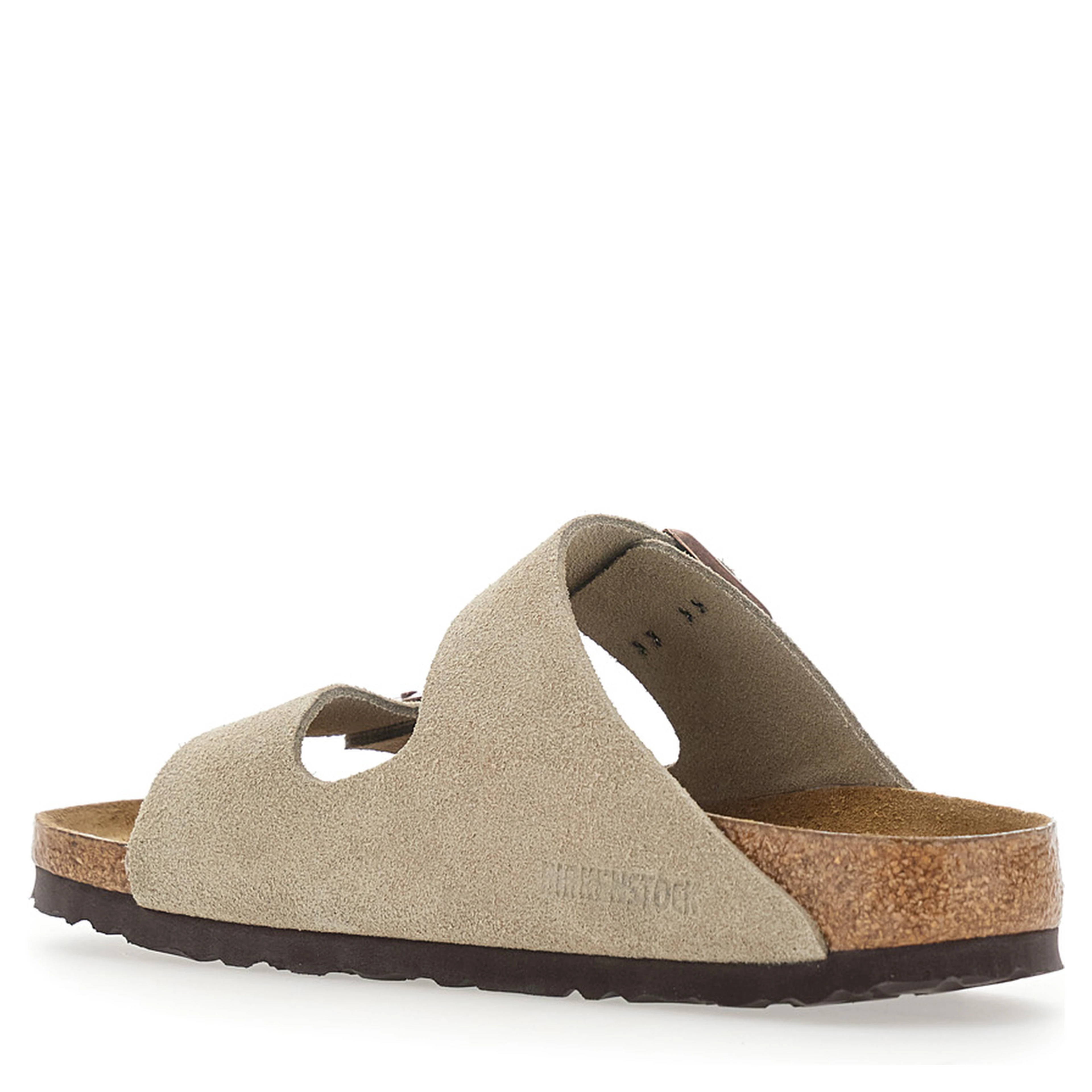 Arizona Beige Sandals with buckle straps and logo lettering on the side in leather for women