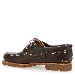 Brown Timberland Loafers with Logo Imprinted on the Side and Low Wide Heel in Leather for Men