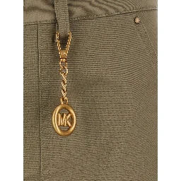 green Cargo Pants with hanging logo plate on the front in Cotton for Women